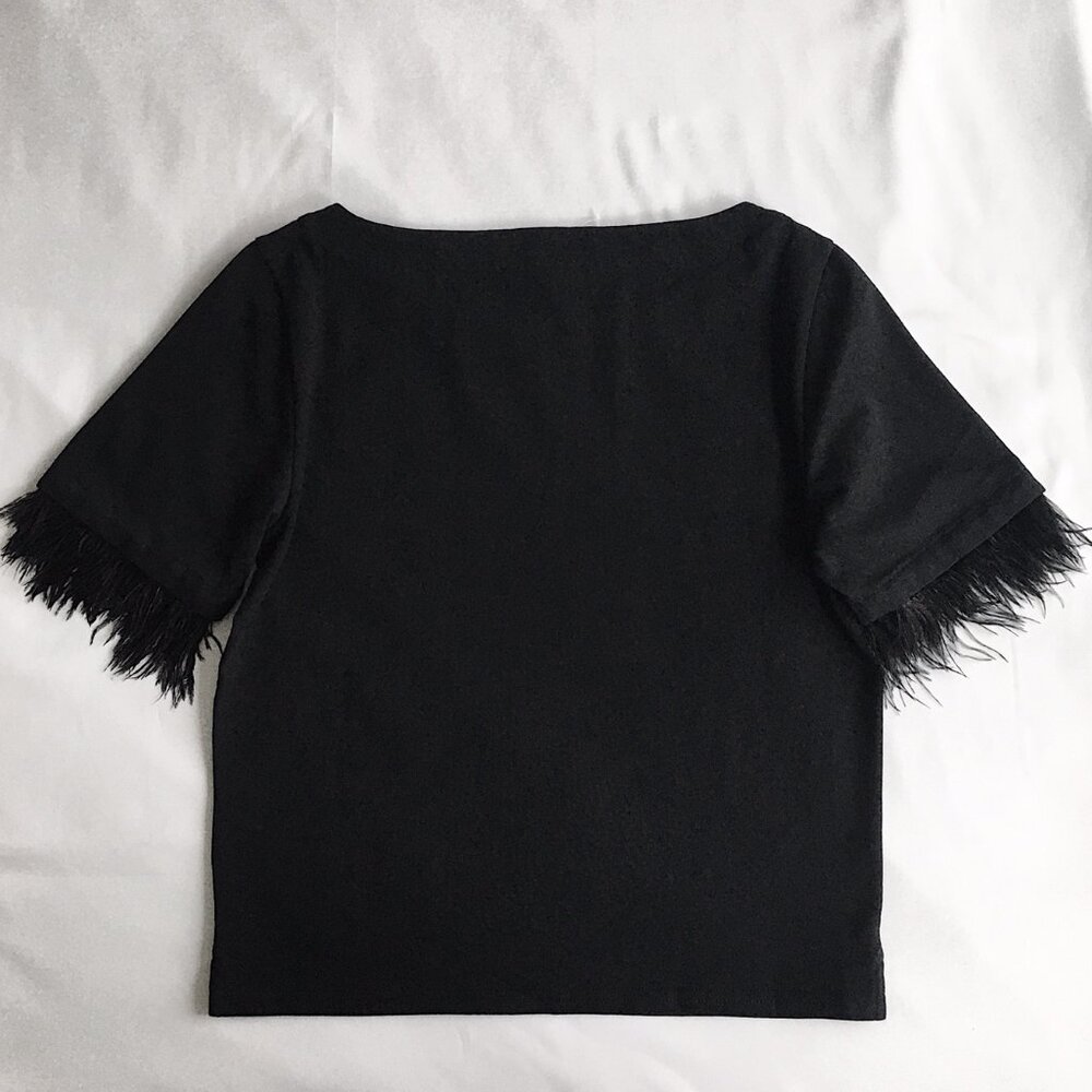J.Crew Mariner jersey cropped boatneck T-shirt with feathers - Picture 3 of 9